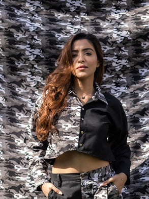 Crop Top Black And White Camo Pants Women's Jacket Camo Pants
