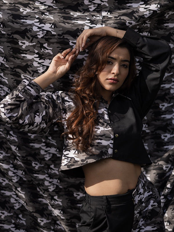 Kate Colour Blocked Camo Crop Shirt