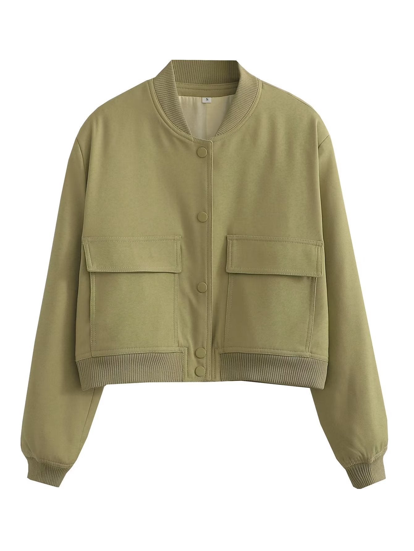 Single-breasted Stand Collar Short Jacket With Pockets