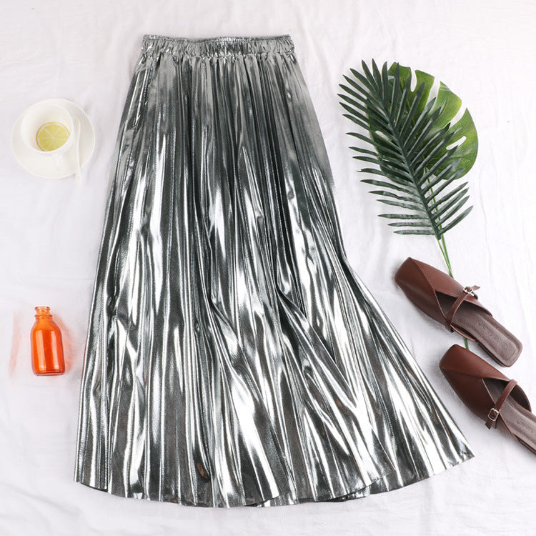 Metallic Reflective Pleated Skirt