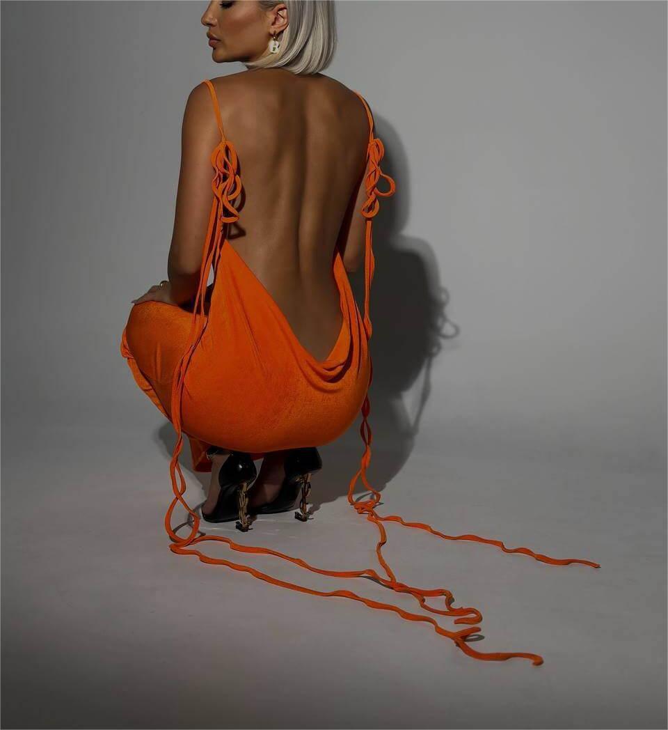 Sexy Backless Lace-up Long Dress