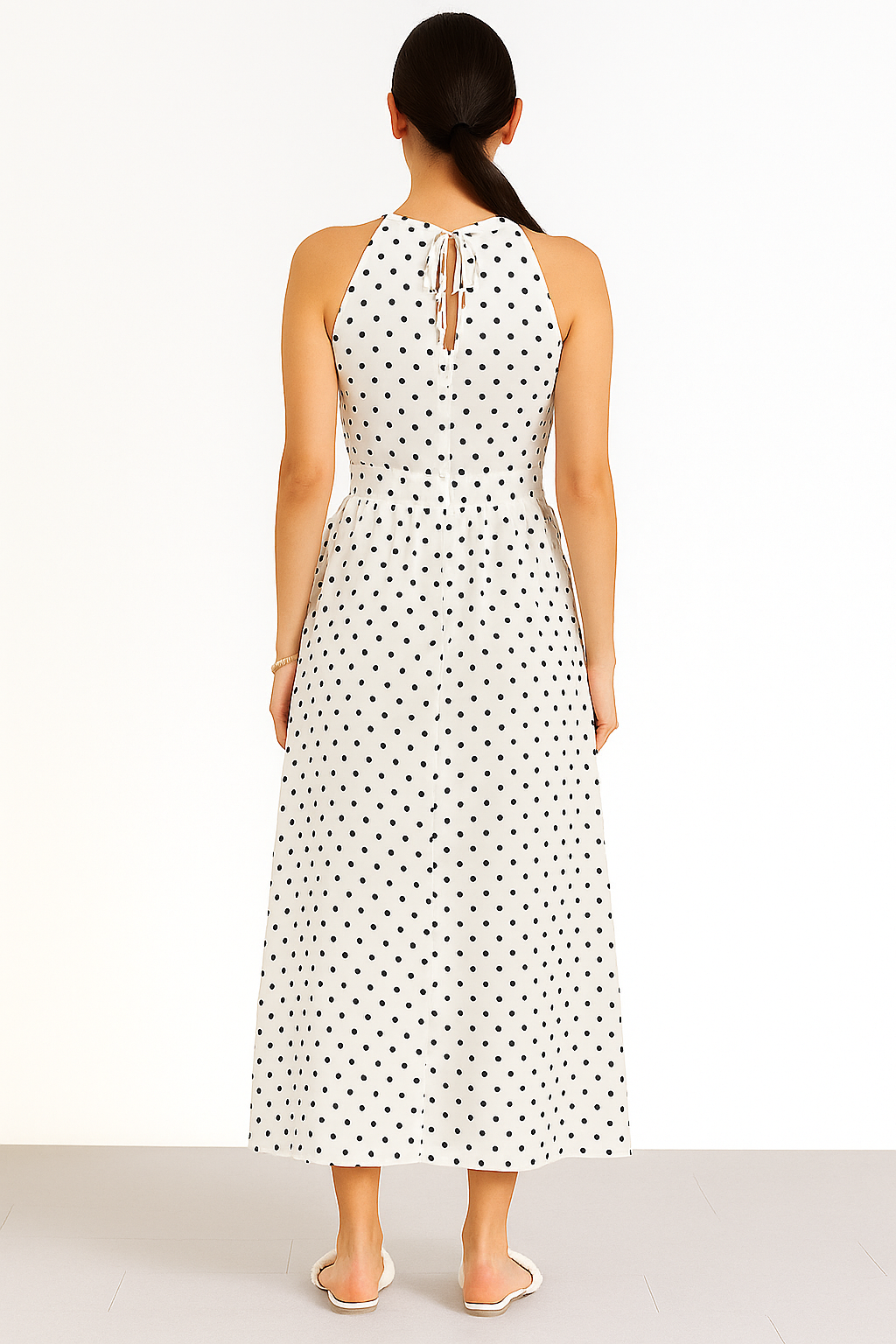 Polka Dot Halter Neck Midi Dress