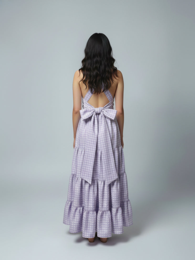 Mia Checkered Tiered Back Tie Dress