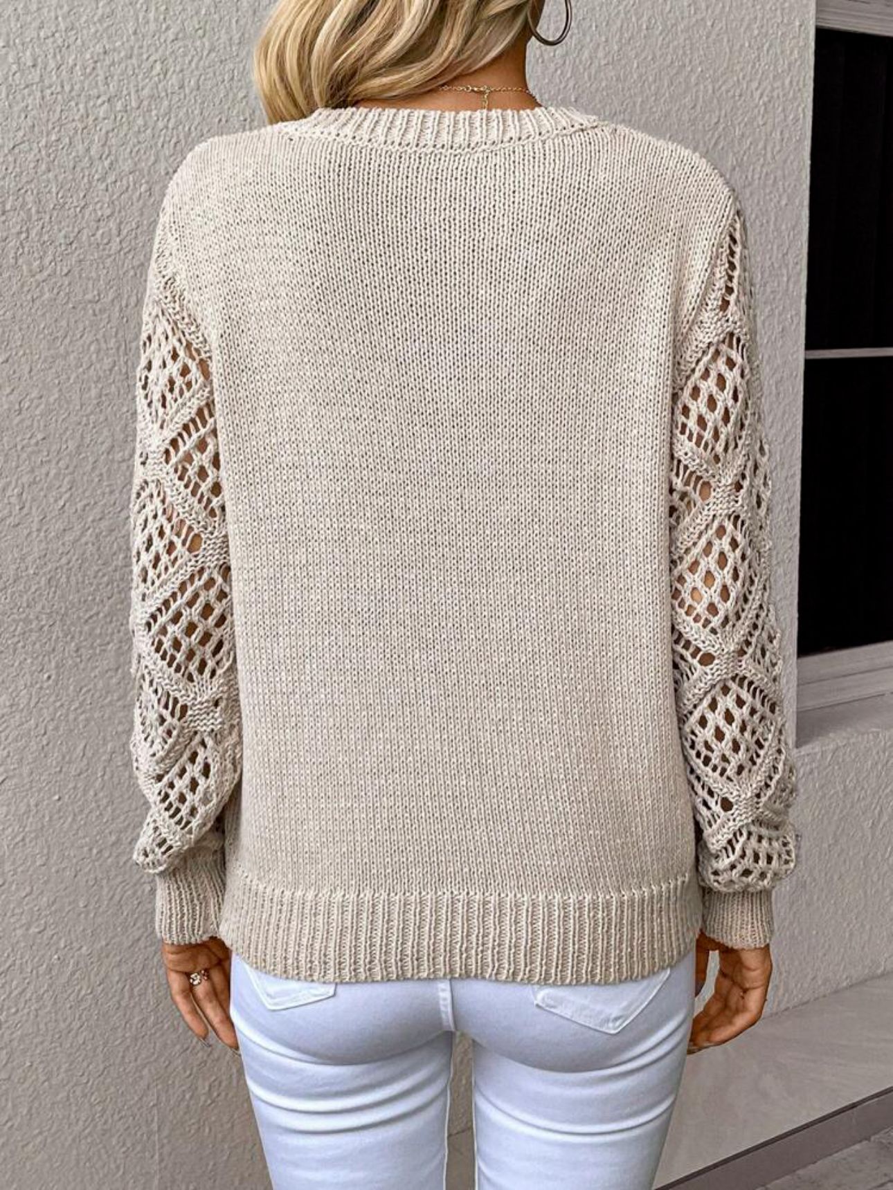 V-neck Pullover Sweater With Hollow Long Sleeve