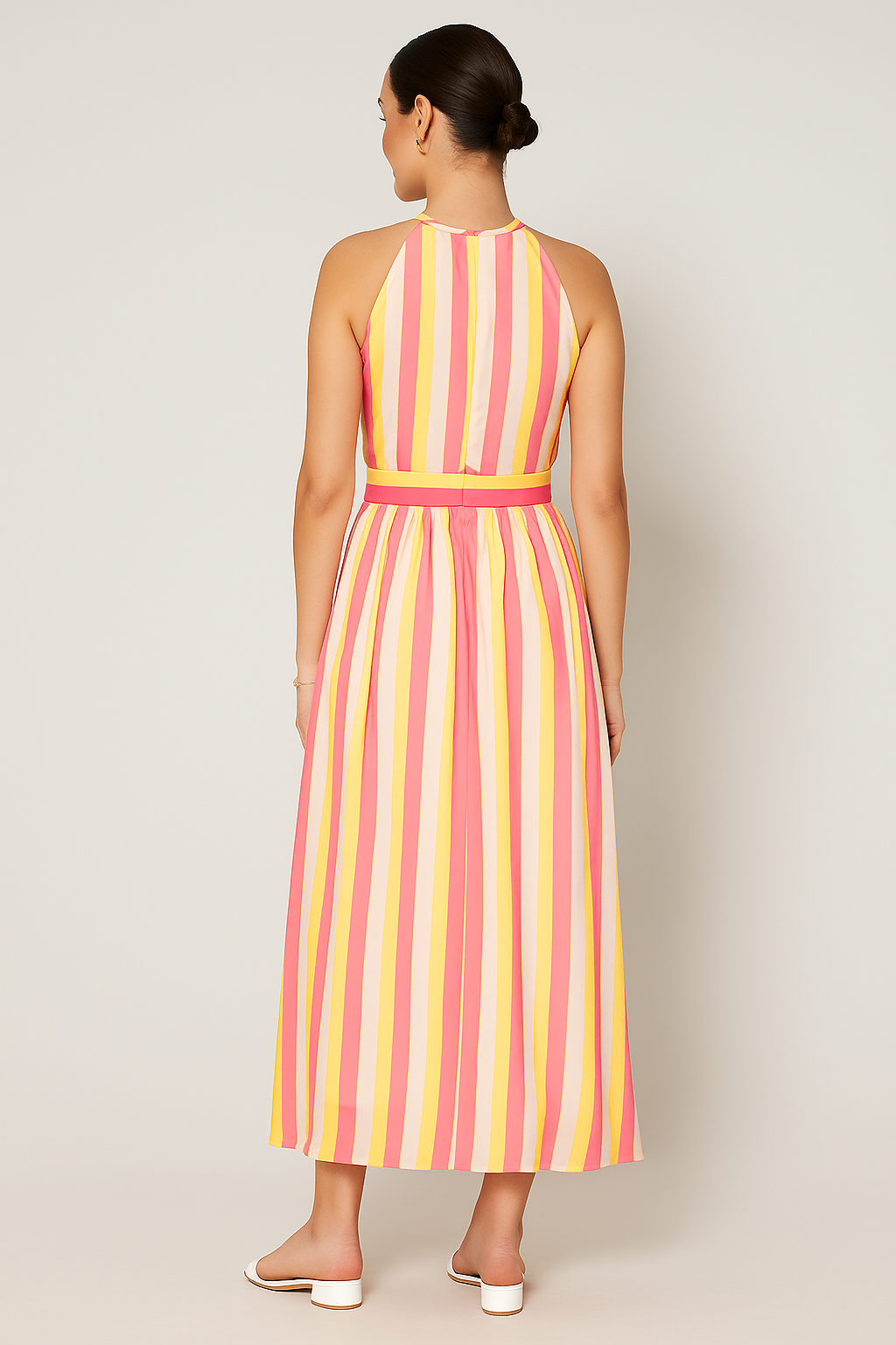 Candy Stripes Halter Neck Maxi Dress