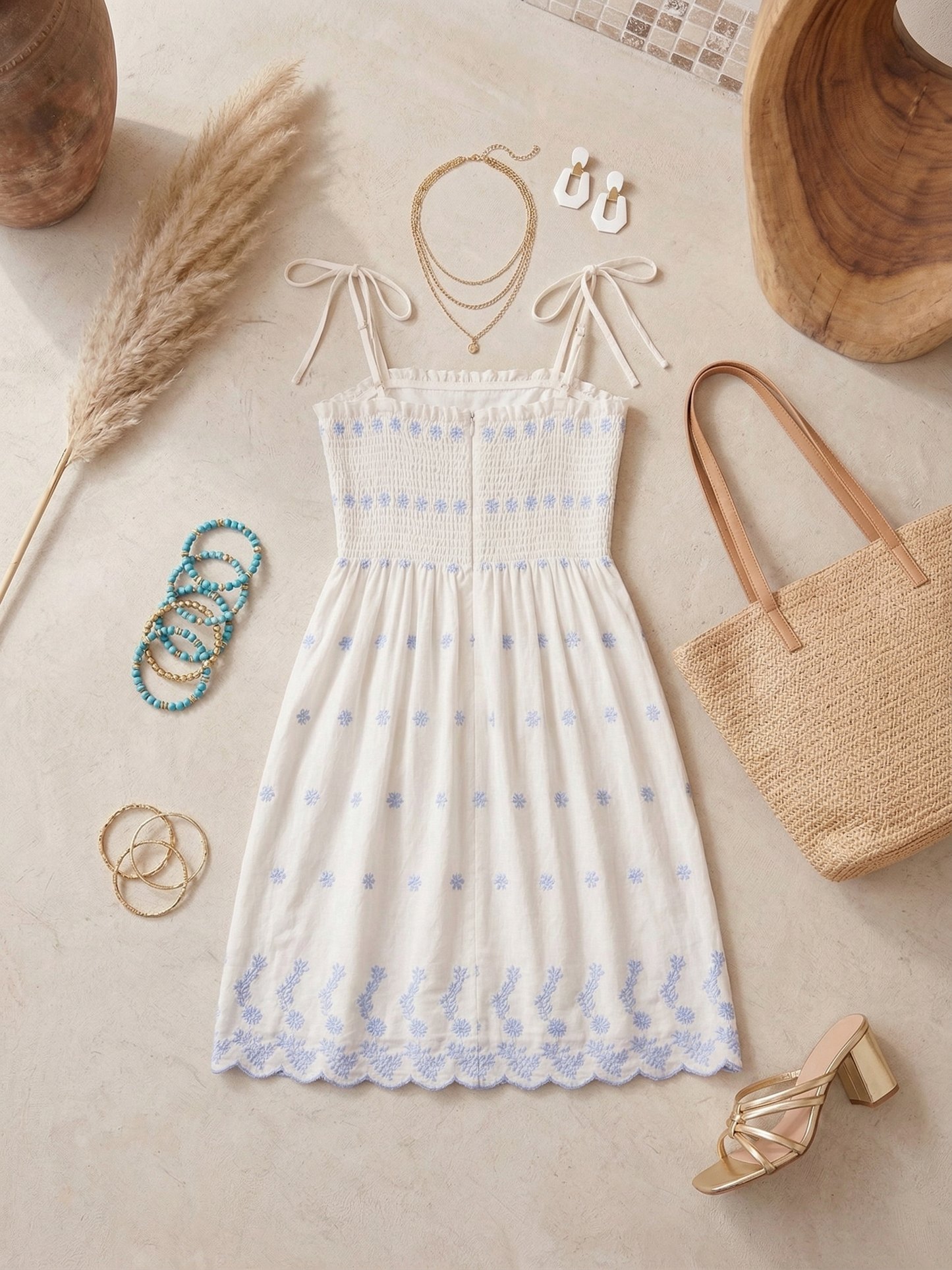 Olivia Blue Floral Embroidered Dress
