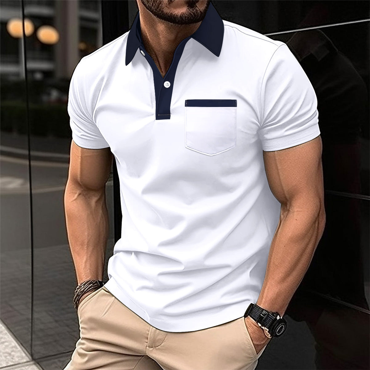 Lapel Pocket Short-sleeved Polo T-shirt