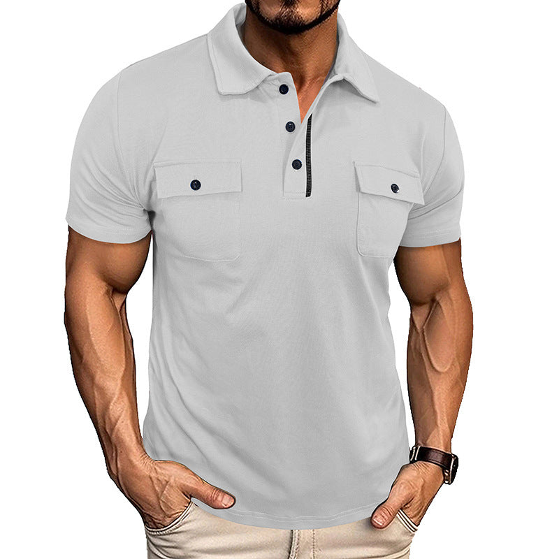 Lapel Button Polo Short Sleeve Shirt With Pockets