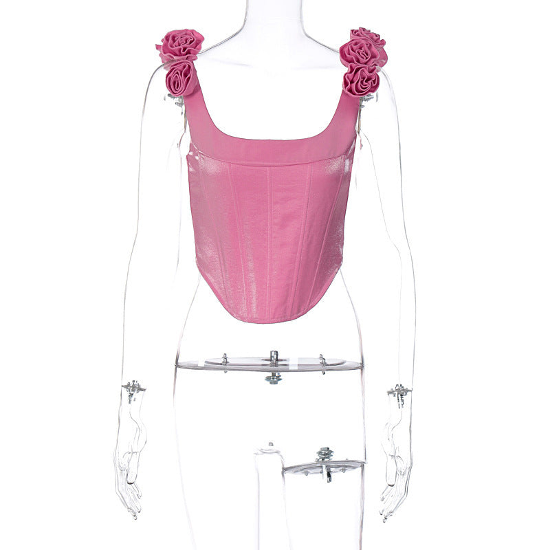 3D Rose Straps Corset Top