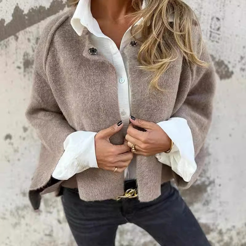 Short Cashmere Batwing Sleeve Cardigan