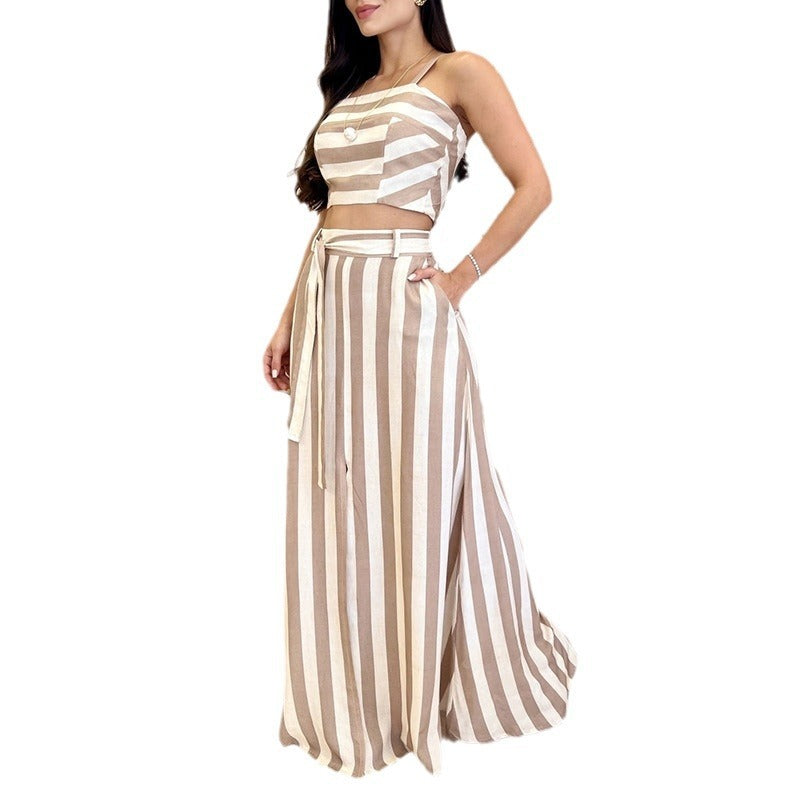 Striped Print Top & Skirt Co-ord Set