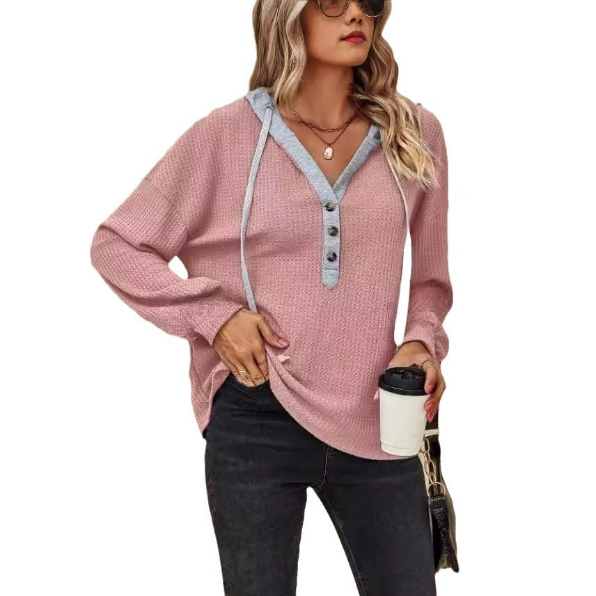 Casual Button Hooded Loose Long Sleeves Sweater