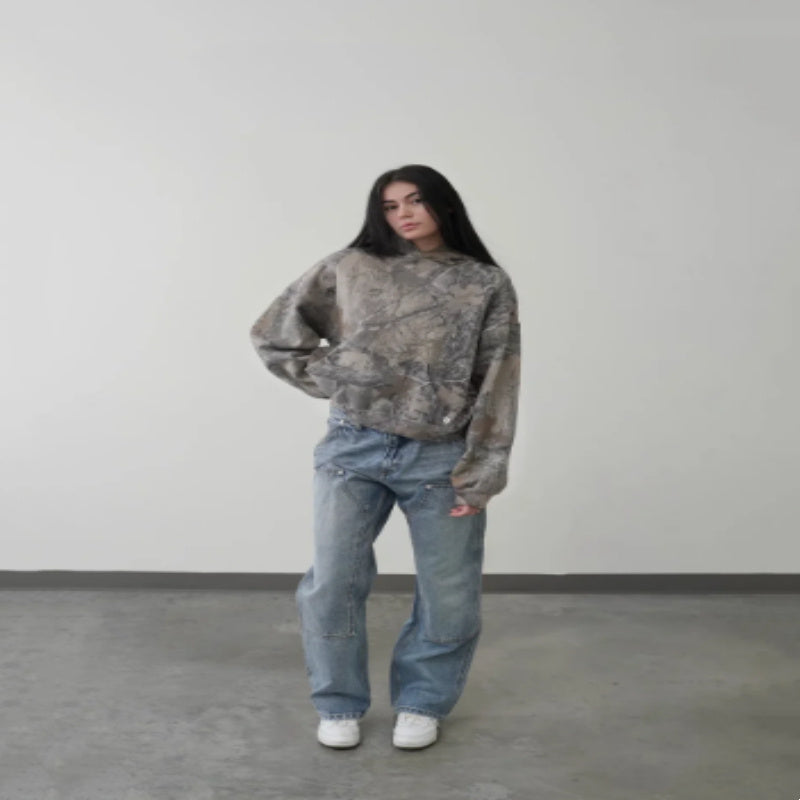 Printed Hooded Pullover Long Sleeve Sweater