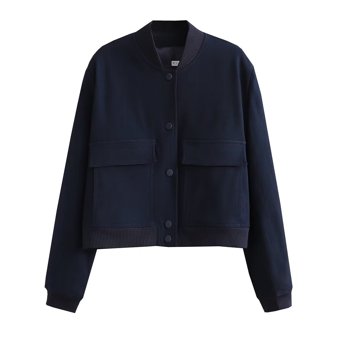 Single-breasted Stand Collar Short Jacket With Pockets