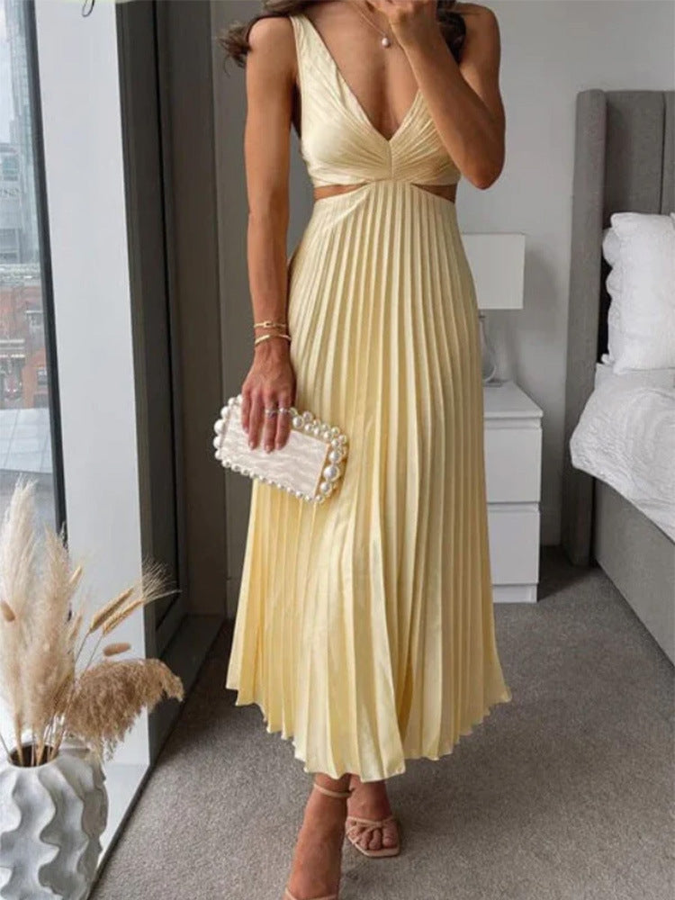 Pleated Waist Cut-out Long Dress