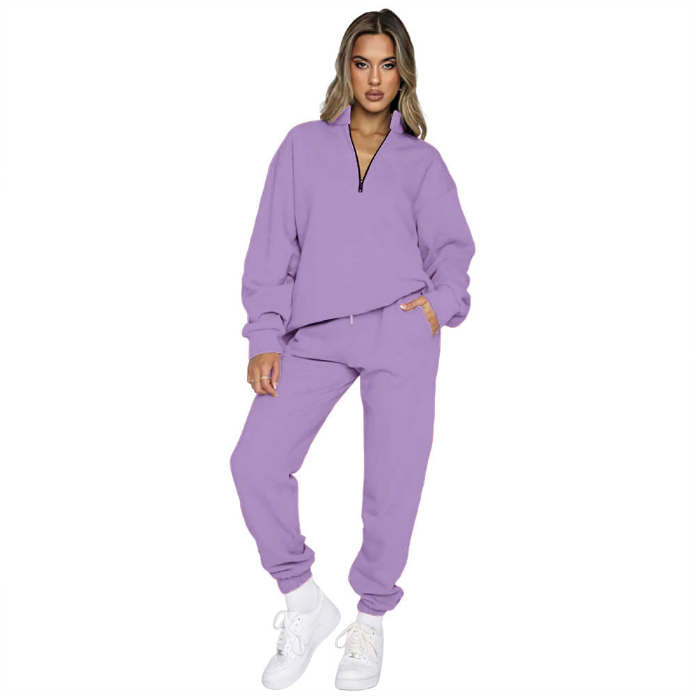 Zipper Long Sleeve Pullover Sweater Two-piece Co-ord Set