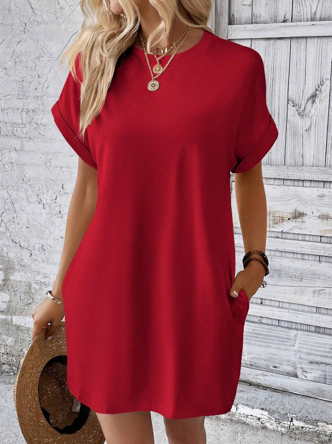 Loose Short Sleeve Dress With Pockets