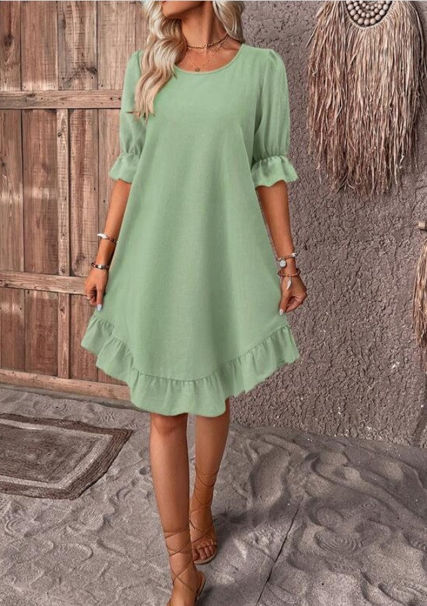 Ruffle Hem Short-sleeved Dress