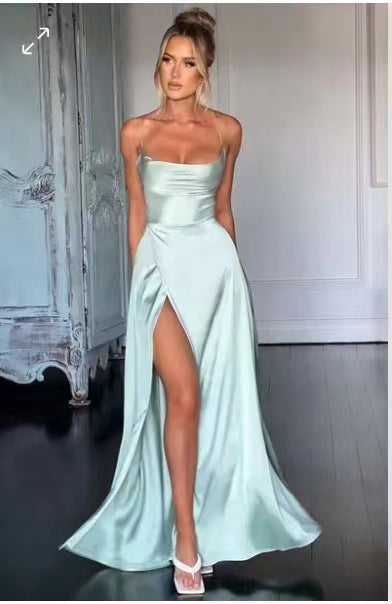 Satin Cowl Neck Wrap Style Gown Dress