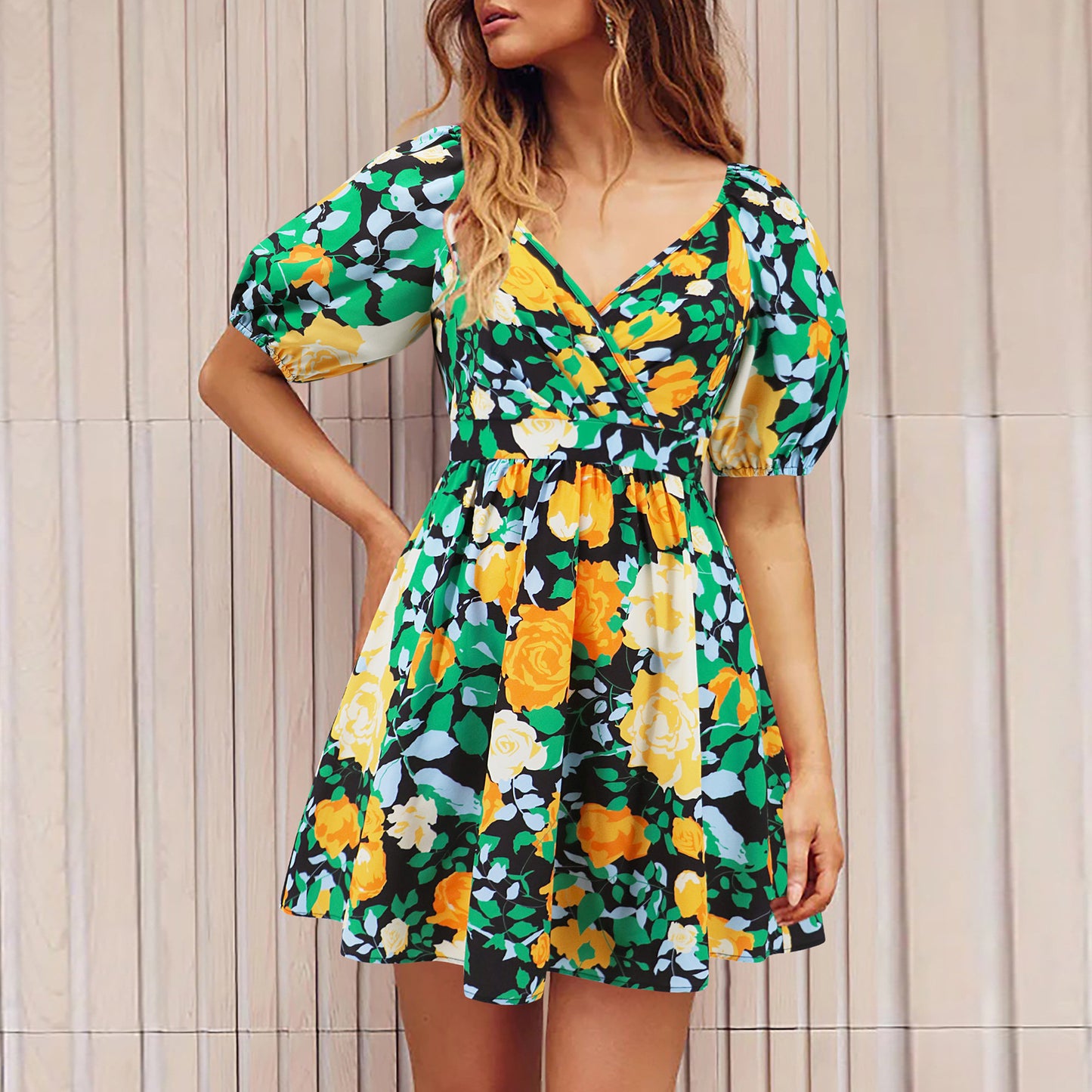 Floral Printed Puff Sleeve Dress