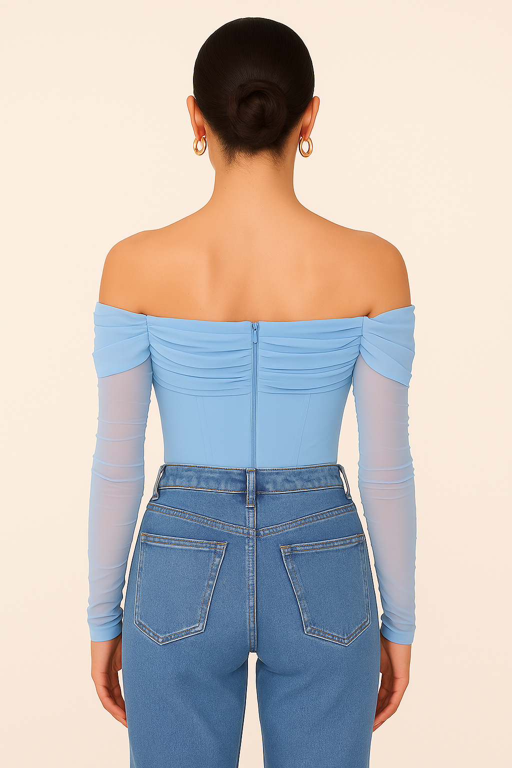 Off-shoulder Mesh Corset Top