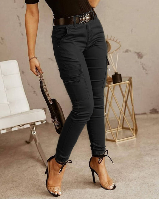 Low-waisted Buttons Trousers with Pockets