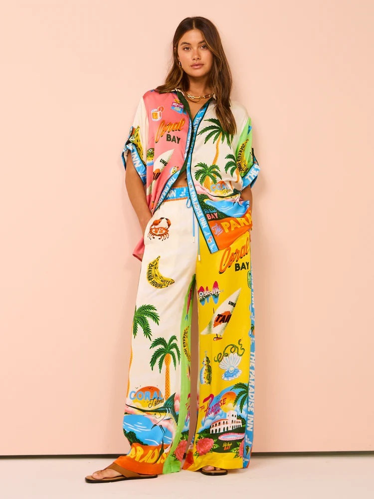 Printed Long Shirt & Palazzo Co-ord Set