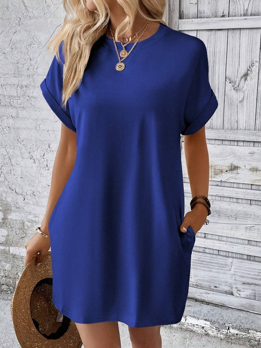 Loose Short Sleeve Dress With Pockets