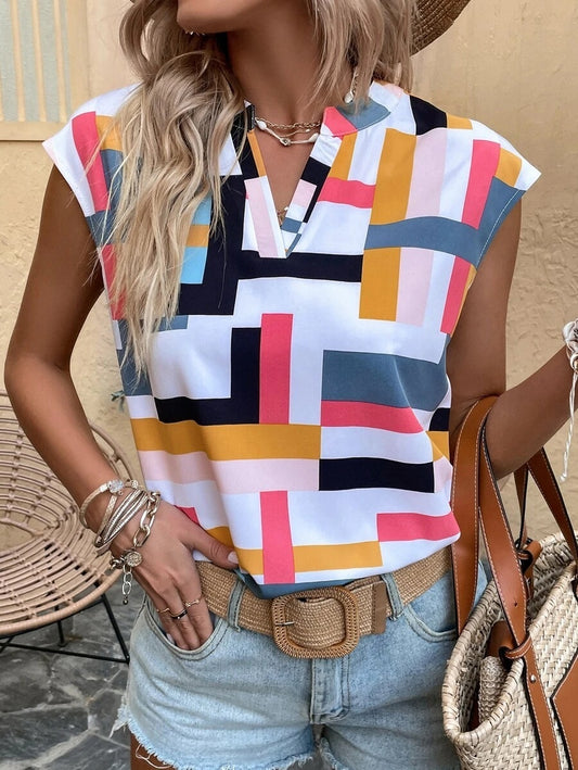 Printed V-Neck Top