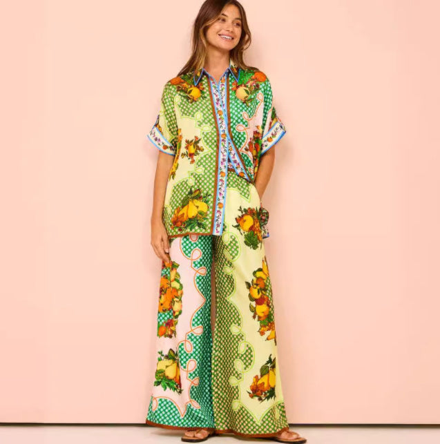 Printed Long Shirt & Palazzo Co-ord Set