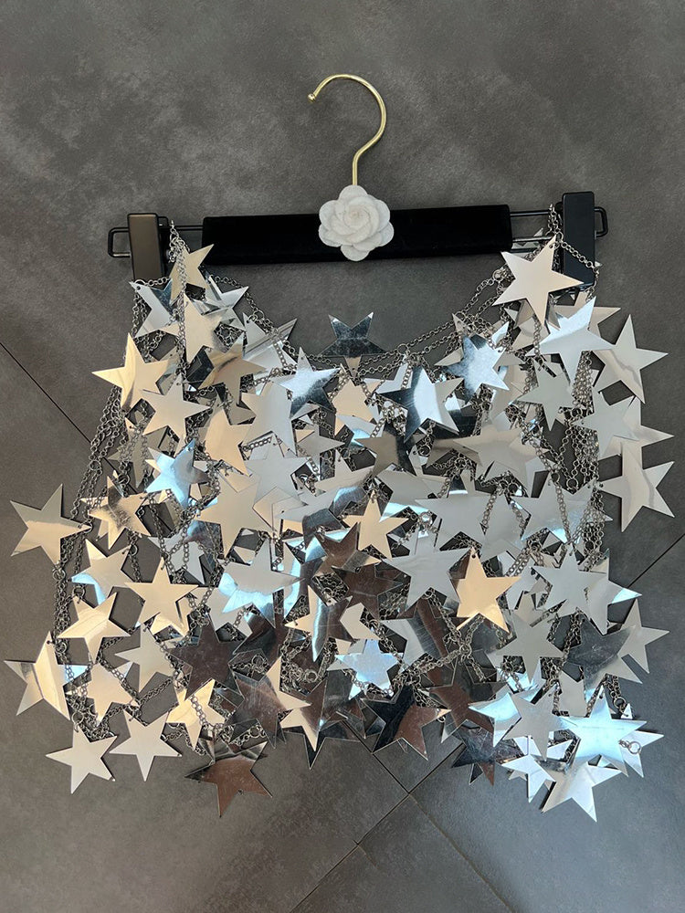 Metallic Five-pointed Star Skirt& Top Co-ord Set