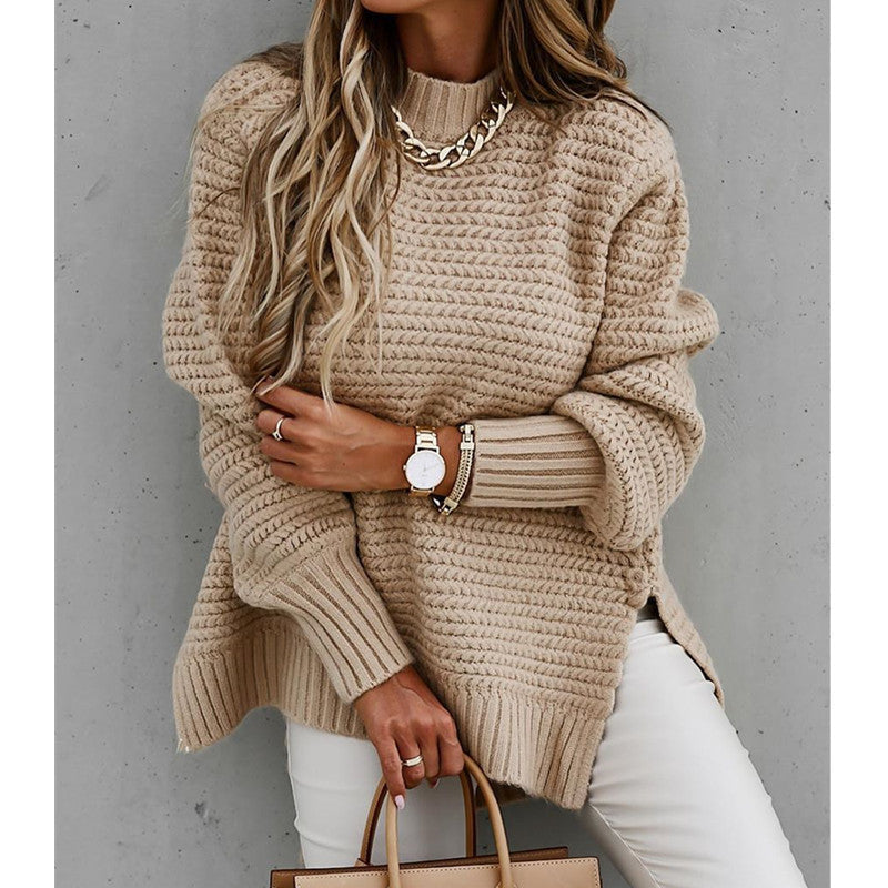 Drawstring side slit knit sweater