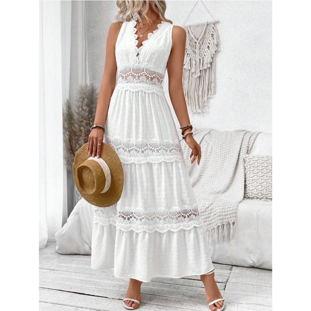 Lace V-neck Sleeveless Summer Dress