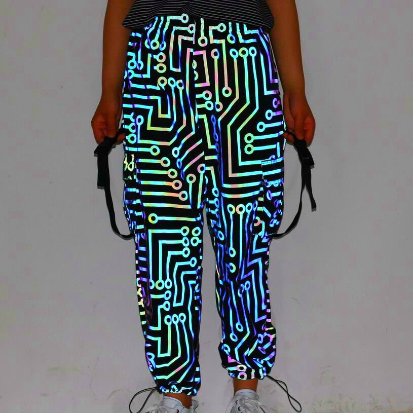 Circuit Pattern Colourful Reflective Trousers