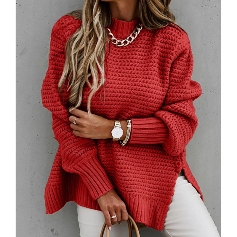 Drawstring side slit knit sweater