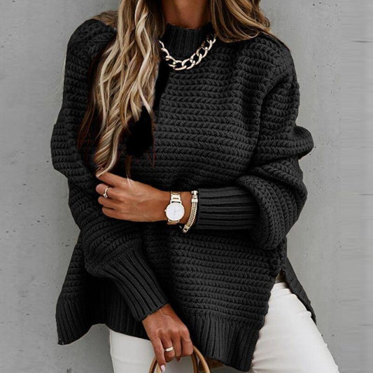 Drawstring side slit knit sweater