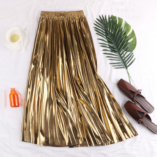 Metallic Reflective Pleated Skirt