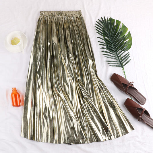 Metallic Reflective Pleated Skirt