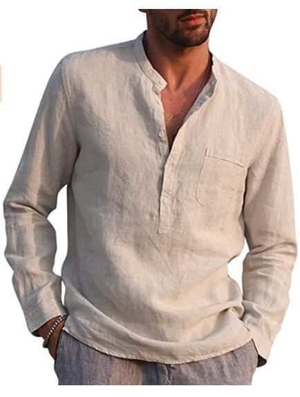 Long Sleeved V Neck Linen Shirt