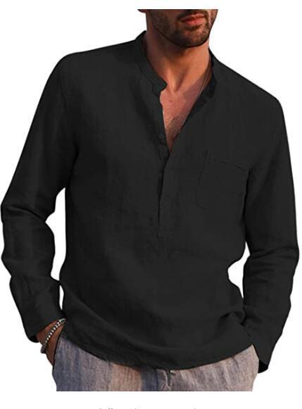 Long Sleeved V Neck Linen Shirt