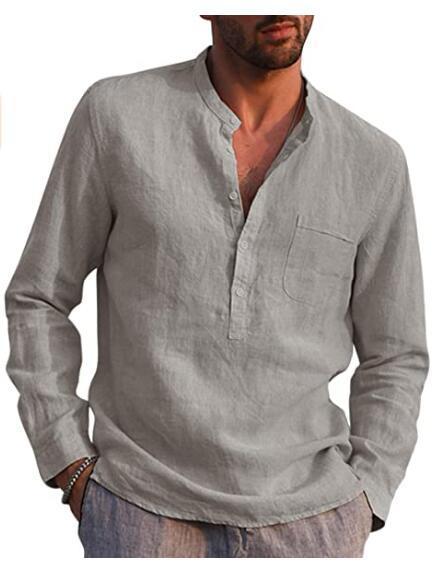 Long Sleeved V Neck Linen Shirt