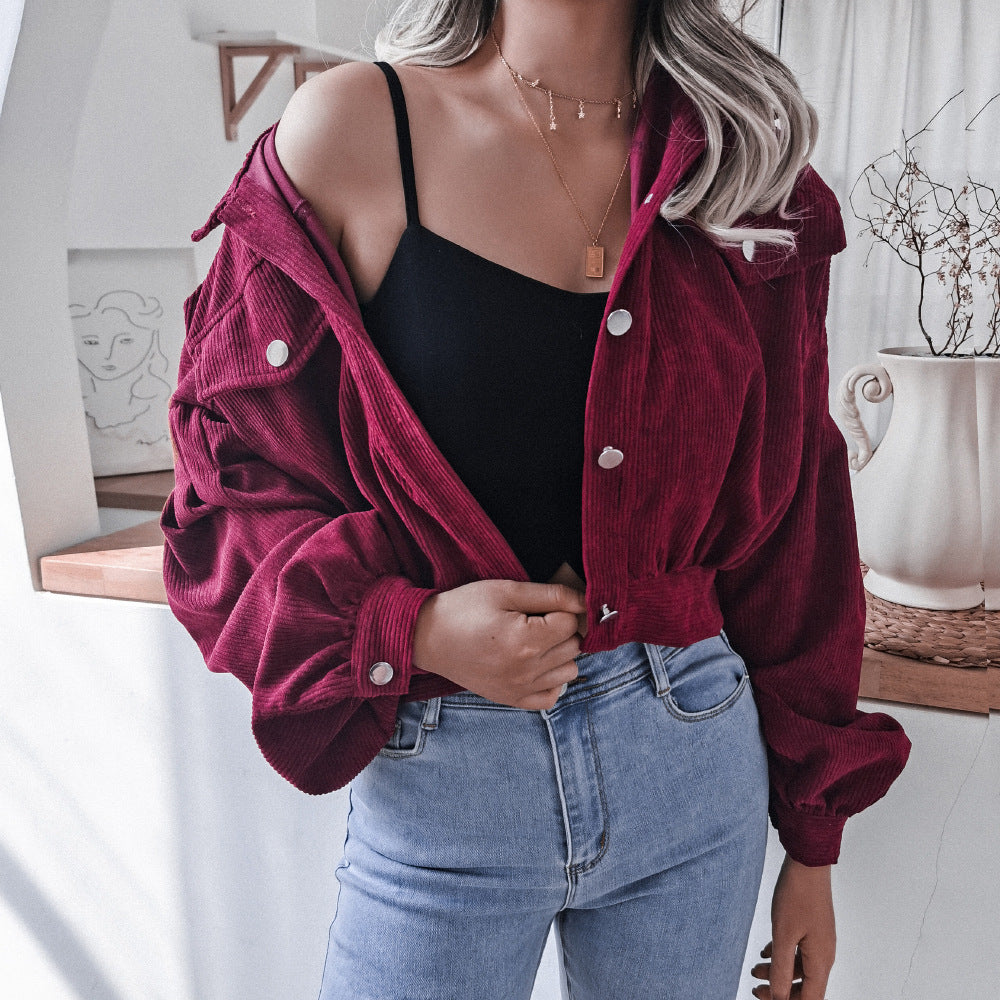 Lantern Long-Sleeved Corduroy Cropped Jacket