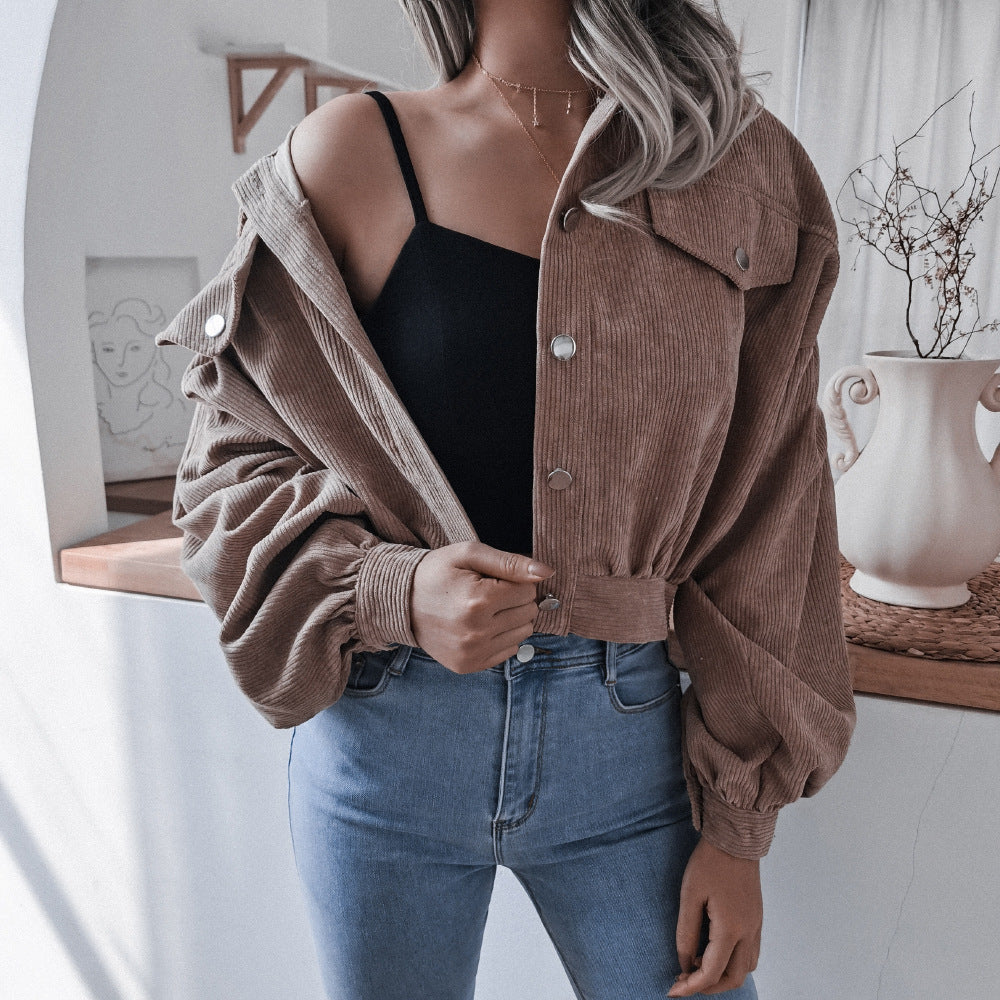 Lantern Long-Sleeved Corduroy Cropped Jacket