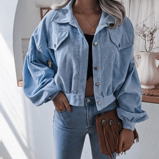 Lantern Long-Sleeved Corduroy Cropped Jacket