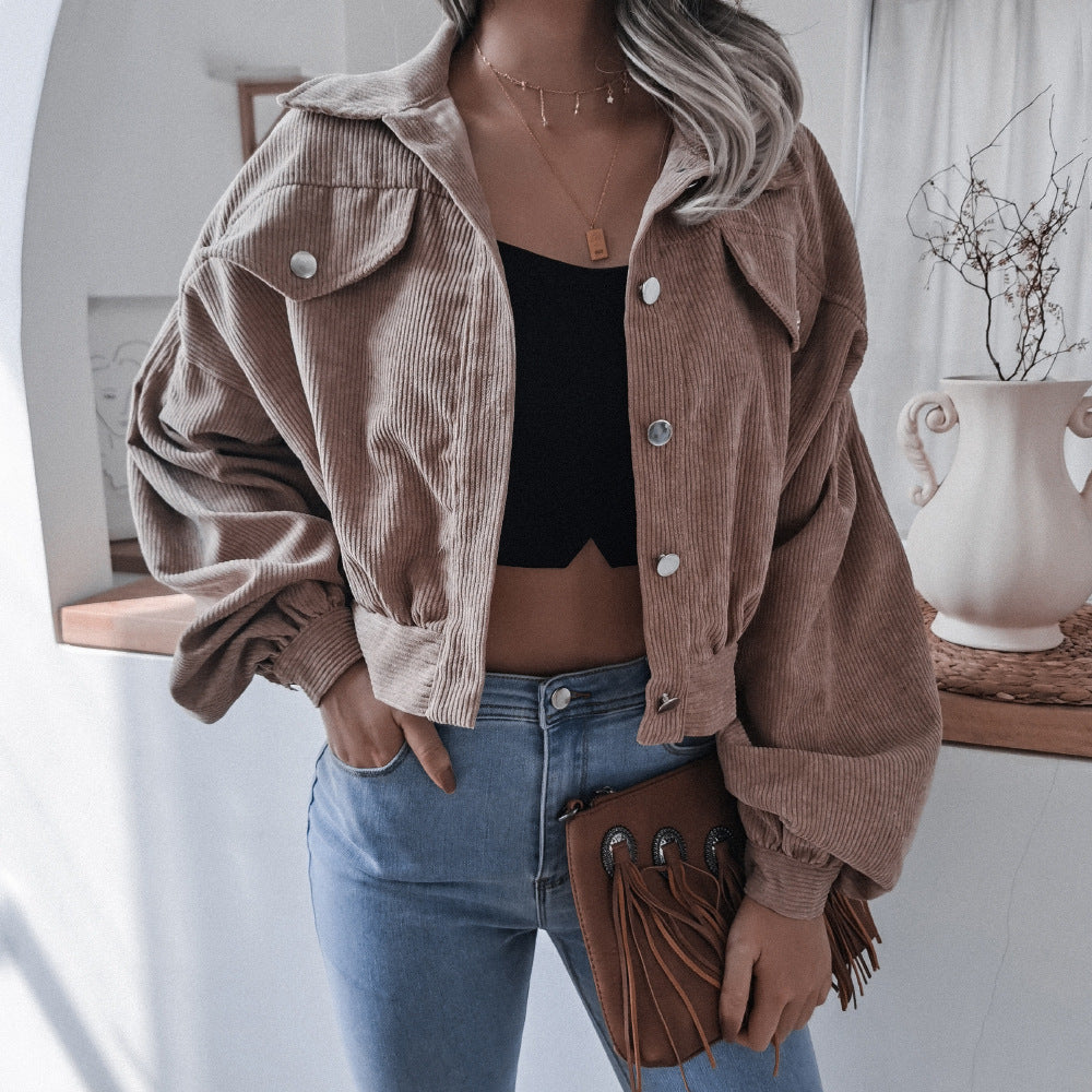 Lantern Long-Sleeved Corduroy Cropped Jacket