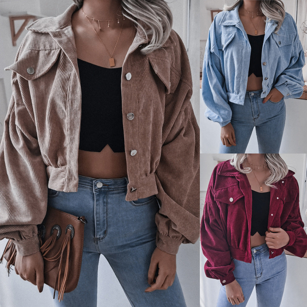 Lantern Long-Sleeved Corduroy Cropped Jacket