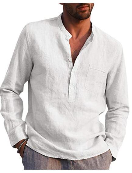 Long Sleeved V Neck Linen Shirt