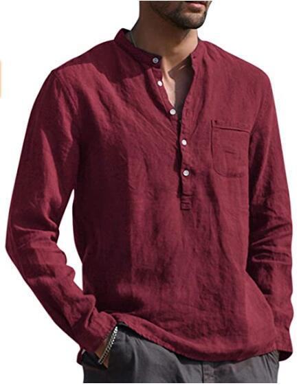 Long Sleeved V Neck Linen Shirt