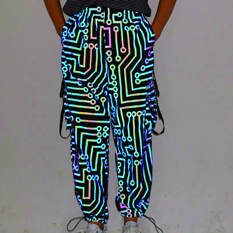 Circuit Pattern Colourful Reflective Trousers