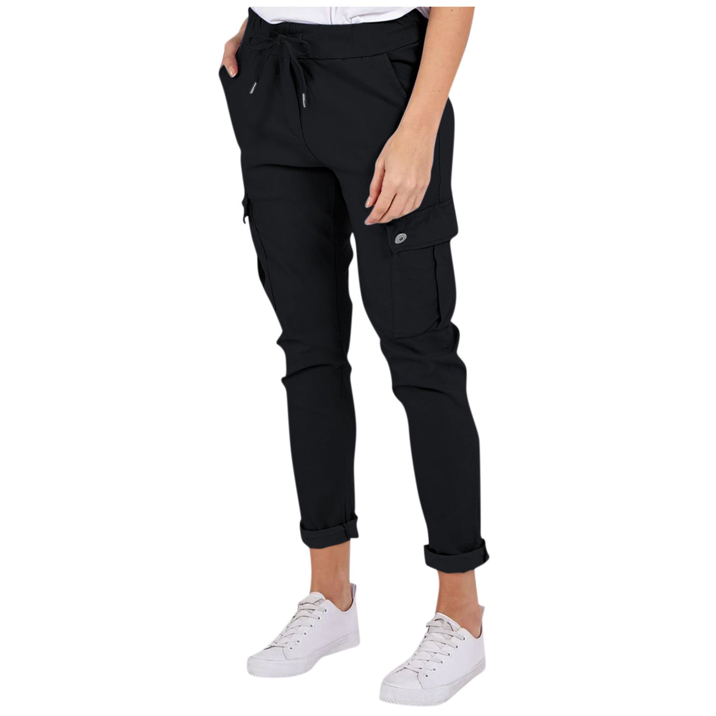 Pencil Casual Cargo Pants With Pockets & Drawstring Waist